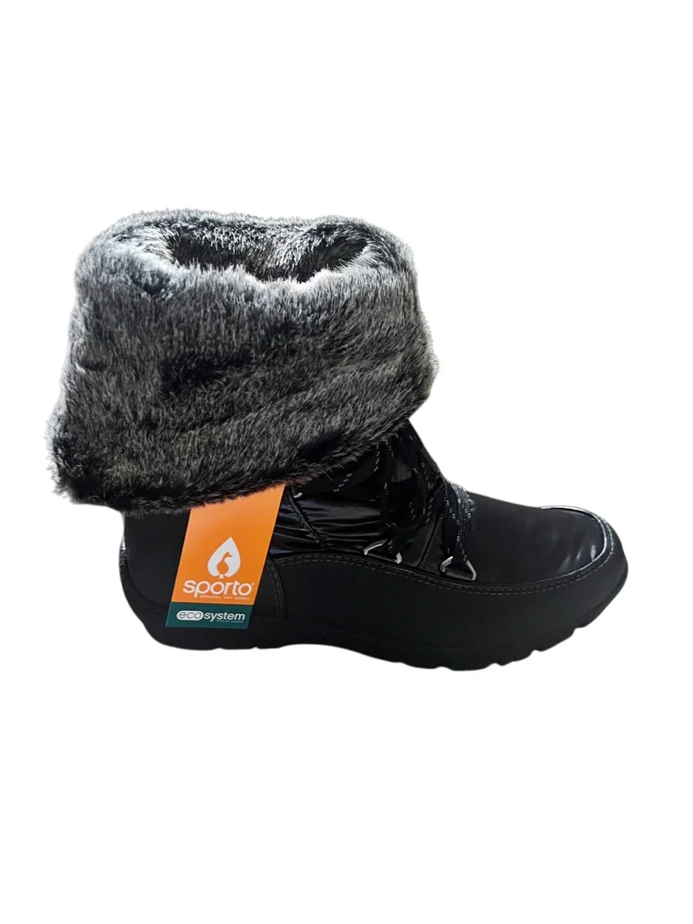 Sporto Charles Black Quilted Waterproof Winter Boots/Faux Fur Lining Sz 9.5
